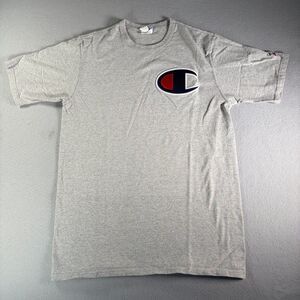 Champion Shirt Mens Large Gray Big C Logo Embroidered Crewneck T-Shirt Vintage